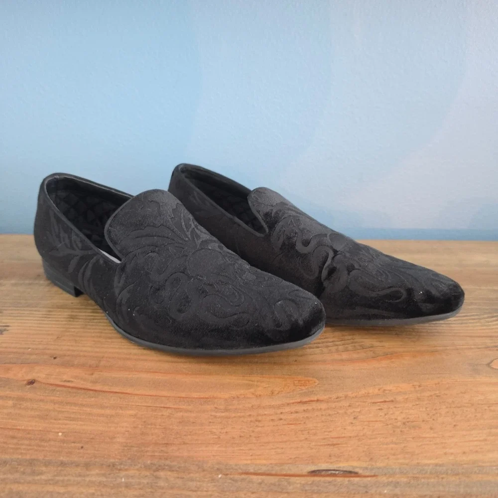 Steve Madden Mens Darth Velvet Loafers Slip On Black Embossed Size 8.5